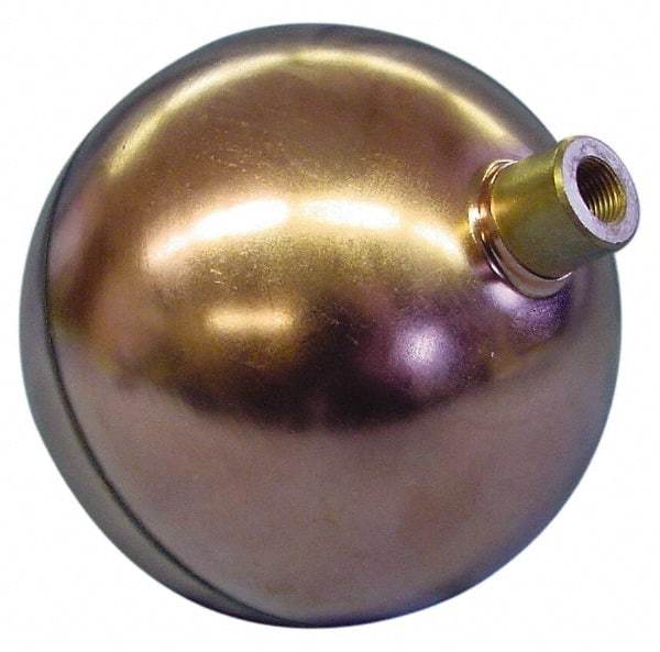 Made in USA - 8" Diam, Spherical, Round Spud Connection, Metal Float - 3/8-16 Thread, Copper, 25 Max psi, 24 Gauge - Exact Industrial Supply