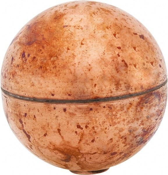 Made in USA - 2" Diam, Spherical, Internal Connection, Metal Float - 1/4-20 Thread, Copper, 25 Max psi, 24 Gauge - Exact Industrial Supply