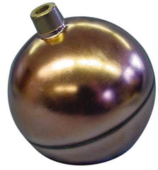 Made in USA - 6" Diam, Spherical, Round Spud Connection, Metal Float - 5/16-18 Thread, Copper, 25 Max psi, 23 Gauge - Exact Industrial Supply