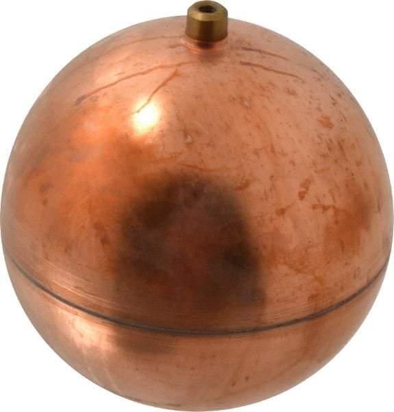 Made in USA - 5" Diam, Spherical, Round Spud Connection, Metal Float - 1/4-20 Thread, Copper, 25 Max psi, 23 Gauge - Exact Industrial Supply
