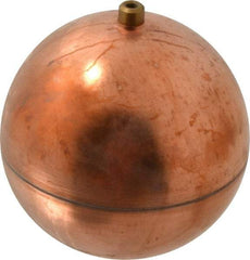Made in USA - 5" Diam, Spherical, Round Spud Connection, Metal Float - 1/4-20 Thread, Copper, 25 Max psi, 23 Gauge - Exact Industrial Supply
