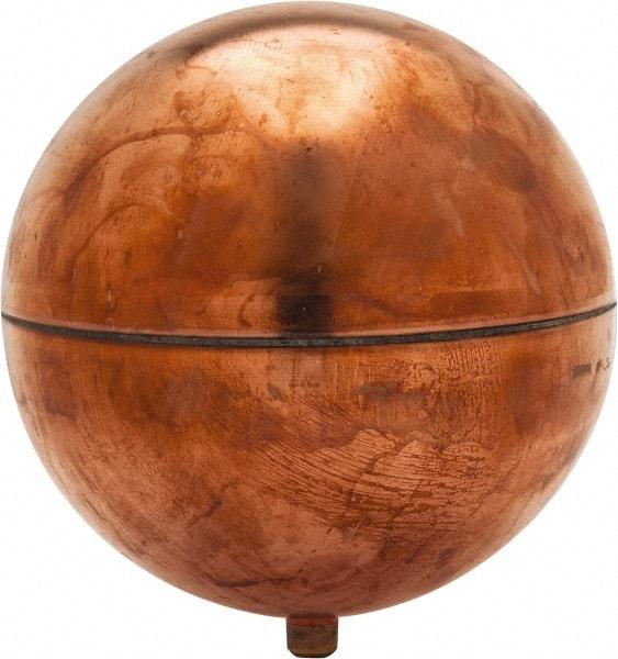 Made in USA - 6" Diam, Spherical, Round Spud Connection, Metal Float - 1/4-20 Thread, Copper, 25 Max psi, 23 Gauge - Exact Industrial Supply