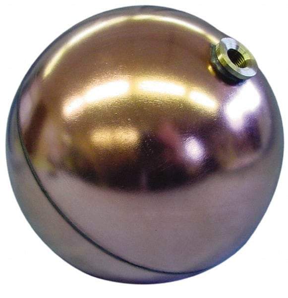 Made in USA - 6" Diam, Spherical, Hex Spud Connection, Metal Float - 1/4 NPT Thread, Copper, 25 Max psi, 23 Gauge - Exact Industrial Supply