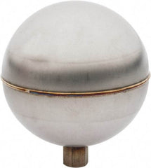 Made in USA - 3-1/2" Diam, Spherical, Internal Connection, Metal Float - 1/4-20 Thread, Stainless Steel, 700 Max psi, 24 Gauge - Exact Industrial Supply