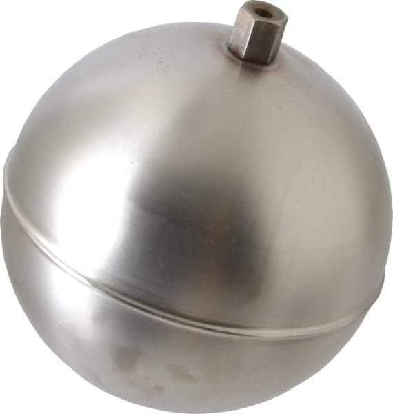 Made in USA - 5" Diam, Spherical, Hex Spud Connection, Metal Float - 1/4-20 Thread, Stainless Steel, 800 Max psi, 19 Gauge - Exact Industrial Supply
