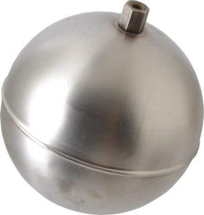 Made in USA - 5" Diam, Spherical, Hex Spud Connection, Metal Float - 1/4-20 Thread, Stainless Steel, 800 Max psi, 19 Gauge - Exact Industrial Supply
