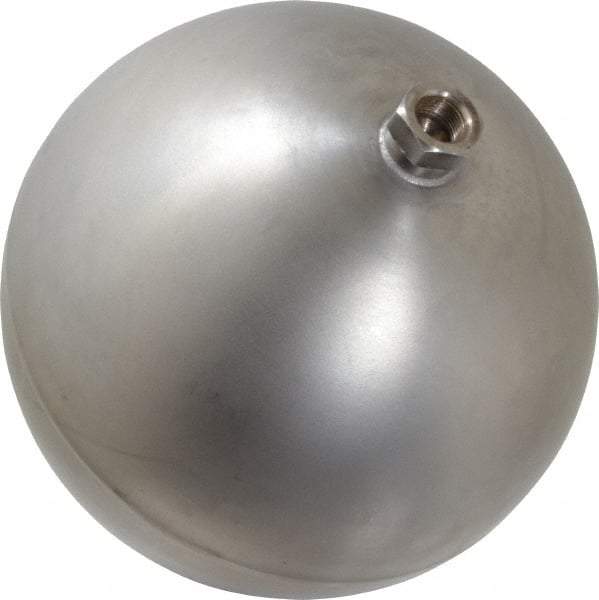 Made in USA - 8" Diam, Spherical, Hex Spud Connection, Metal Float - 3/8" Straight Thread, Stainless Steel, 450 Max psi, 21 Gauge - Exact Industrial Supply