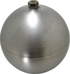 Made in USA - 8" Diam, Spherical, Hex Spud Connection, Metal Float - 3/8-16 Thread, Stainless Steel, 450 Max psi, 21 Gauge - Exact Industrial Supply