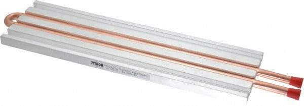 Lytron - 12" Long x 3-1/2" High, Straight Connection Copper Tube Cold Plate - 3/8 OD Tube, 2-Pass Fluid Path, Water Cooling, 1/2" Thick - Exact Industrial Supply