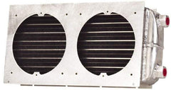 Lytron - 3/8-18 FNPT, 2 Fan Mount, Liquid-To-Air Aluminum Brazed Process Equipment Heat Exchanger - Oil Cooler, Ethylene Glycol/Water Mixture Cooler, 8.4" High x 18" Wide x 3.1" Deep, 5,025 BTU/Hr, 400°F Max - Exact Industrial Supply