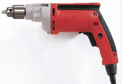 Milwaukee Tool - 1/4" Keyed Chuck, 4,000 RPM, Pistol Grip Handle Electric Drill - 7 Amps, 120 Volts, Reversible, Includes Chuck Key with Holder - Exact Industrial Supply