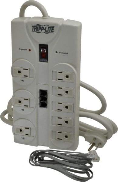 Tripp-Lite - 8 Outlets, 120 Volts, 15 Amps, 8' Cord, Power Outlet Strip - Free Hanging, Keyhole Mount, 5-15P NEMA Configuration, 9.55" Strip, UL1449 3rd Edition - Exact Industrial Supply