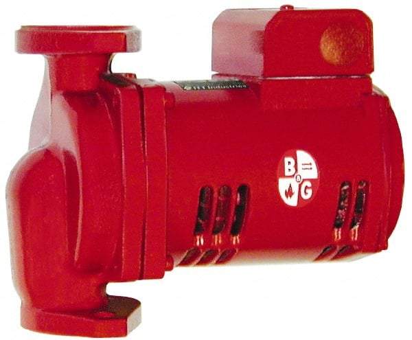 Bell & Gossett - 1/6 hp, 9-1/8" Long, 1 Phase, Cast Iron Housing, Noryl Impeller, Inline Circulator Pump - 115 Volt, 60 Hz, 6-3/8" Flange Width, Bell & Gossett Part No. 1BL002, 150 Max psi, ODP Motor - Exact Industrial Supply