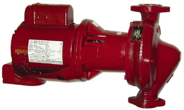 Bell & Gossett - 1/2 hp, 23" Long, 1 Phase, Cast Iron Housing, Cast Bronze Impeller, Inline Circulator Pump - 115/230 Volt, 60 Hz, 13-1/2" Flange Width, Flanges Included, Bell & Gossett Part No. 60-15, 175 Max psi, ODP Motor - Exact Industrial Supply