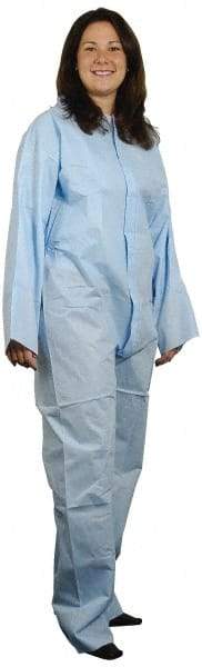PRO-SAFE - Size L Polypropylene General Purpose Coveralls - Blue, Zipper Closure, Elastic Cuffs, Elastic Ankles, Serged Seams, ISO Class 7 - Exact Industrial Supply