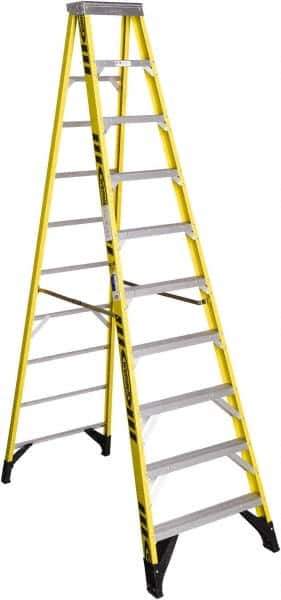 Werner - 9 Steps, 10' High, Type IAA Rating, Fiberglass Step Ladder - 375 Lb Capacity, 32" Base Width - Exact Industrial Supply