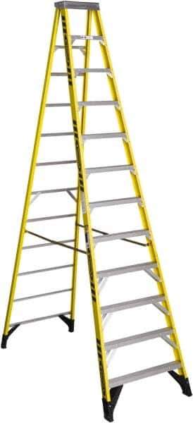 Werner - 11 Steps, 12' High, Type IAA Rating, Fiberglass Step Ladder - 375 Lb Capacity, 35-1/2" Base Width - Exact Industrial Supply