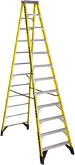 Werner - 11 Steps, 12' High, Type IAA Rating, Fiberglass Step Ladder - 375 Lb Capacity, 35-1/2" Base Width - Exact Industrial Supply