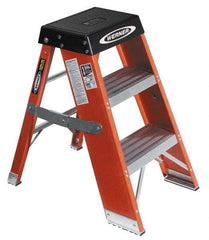 Werner - 2 Steps, 3' High, Type IAA Rating, Fiberglass Step Stand - 375 Lb Capacity, 18-3/4" Base Width - Exact Industrial Supply