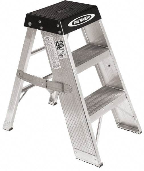 Werner - 1 Step, 2' High, Aluminum Step Stand - 300 Lb Capacity, 17" Base Width - Exact Industrial Supply