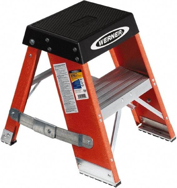 Werner - 1 Step, 2' High, Type IAA Rating, Fiberglass Step Stand - 375 Lb Capacity, 17" Base Width - Exact Industrial Supply