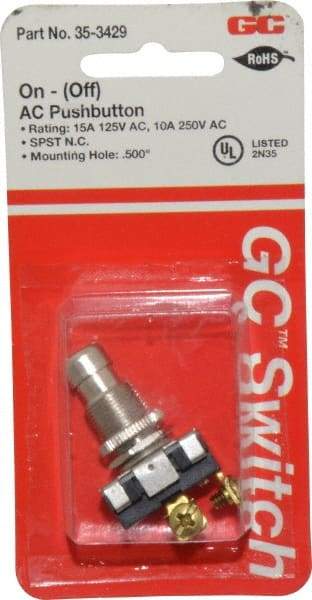 GC/Waldom - 1/2 Inch Mount Hole, Pushbutton Switch Only - Round, Chrome Pushbutton, Nonilluminated, Momentary (MO), On-Off - Exact Industrial Supply