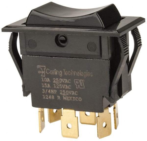 GC/Waldom - DPDT, Momentary (MO), On-Off-On Sequence, Appliance Rocket Switch - 15 Amps at 125 Volts, 10 Amps at 250 Volts, 3/4 hp at 125/250 VAC, Quick Connect, Panel Mount - Exact Industrial Supply