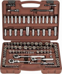 Paramount - 103 Piece 1/4" & 3/8" Drive Deep Well Socket Set - 6, 8, 12 Points, 5/32" to 13/16" (4mm to 19mm) Range, Inch/Metric Measurement Standard - Exact Industrial Supply