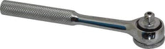 Paramount - 1/4" Drive Round Head Quick-Release Ratchet - Chrome Finish, 5-3/4" OAL, 45 Gear Teeth, Full Polished Knurled Handle, Reversible with Knurled Speed Ring Head - Exact Industrial Supply