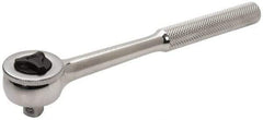 Paramount - 3/8" Drive Round Head Quick-Release Ratchet - Chrome Finish, 7-29/32" OAL, 45 Gear Teeth, Full Polished Knurled Handle, Reversible with Knurled Speed Ring Head - Exact Industrial Supply