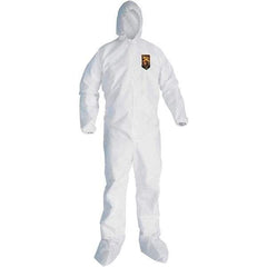 KleenGuard - Size 3XL SMS General Purpose Coveralls - White, Zipper Closure, Elastic Cuffs, with Boots, Serged Seams - Exact Industrial Supply