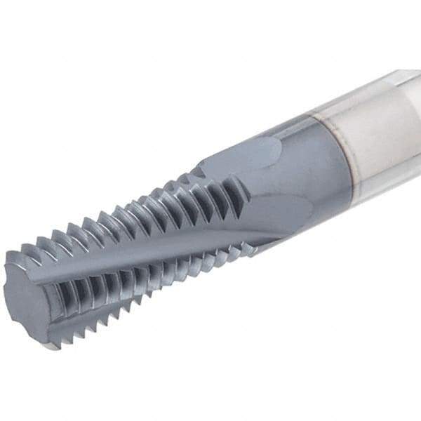 Iscar - M8x1.25 ISO, 0.197" Cutting Diam, 3 Flute, Solid Carbide Helical Flute Thread Mill - Internal Thread, 0.76" LOC, 2-1/2" OAL, 1/4" Shank Diam - Exact Industrial Supply
