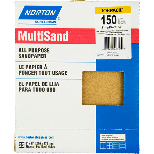 11″ × 9″ Multisand Paper Sheet 150 Grit Fine Aluminum Oxide - Exact Industrial Supply