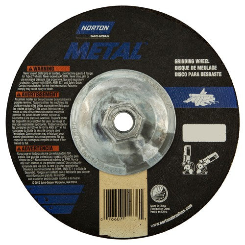 ‎7″ × 1/8″ × 5/8″-11 Norton Metal Non-Woven Depressed Center Wheel Type 27 Aluminum Oxide - Exact Industrial Supply