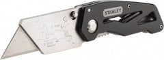 Stanley - Fixed Folding Utility Knife - 2-7/16" Blade, Silver & Black Aluminum Handle, 1 Blade Included - Exact Industrial Supply