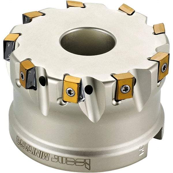 Iscar - 13 Inserts, 4" Cut Diam, 1-1/2" Arbor Diam, 0.492" Max Depth of Cut, Indexable Square-Shoulder Face Mill - 0/90° Lead Angle, 2" High, T490 LN.T 1306 Insert Compatibility, Through Coolant, Series Helitang - Exact Industrial Supply