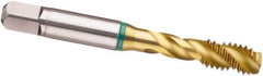 Guhring - #10-32 UNC 3 Flute H11 Modified Bottoming Spiral Flute Tap - Cobalt, TiN Finish, 2.382" OAL, Right Hand Flute, Right Hand Thread, H11, Series 3985 - Exact Industrial Supply