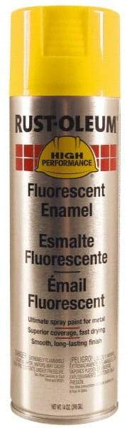 Rust-Oleum - Yellow, 14 oz Net Fill, Fluorescent, Rust Proof Enamel Spray Paint - 10 Sq Ft per Can, 14 oz Container, Use on Rust Proof Paint - Exact Industrial Supply