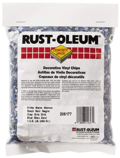 Rust-Oleum - Black/White/Blue Vinyl Floor Chips - 1 Lb Plastic Bag - Exact Industrial Supply