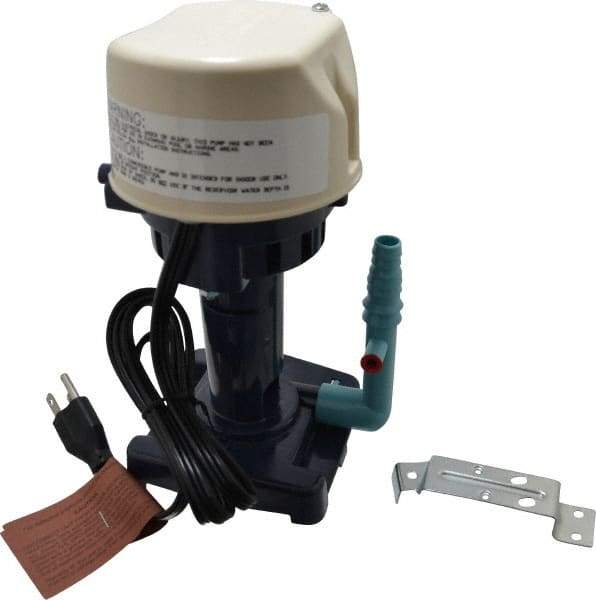 Little Giant Pumps - 0.9 Amp, 115 Volt, 1/70 hp, 1 Phase, Thermal Plastic Evaporative Cooler Pumps Machine Tool & Recirculating Pump - 5.1 GPM, 9.5 psi, 9" Overall Height, 4-1/2" Body Length, ABS Impeller, Open Fan Cooled Motor - Exact Industrial Supply