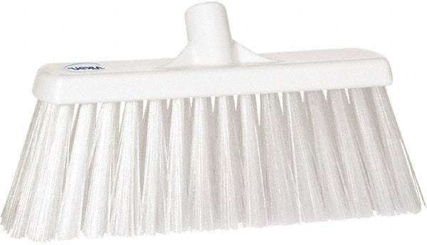 Vikan - 12" Heavy Duty Synthetic Push Broom - 4" Bristle Length, Plastic Block, European Threaded Handle Connection - Exact Industrial Supply