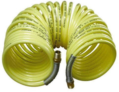 Parker - 3/8" ID, 3/8 Thread, 50' Long, Yellow Nylon Coiled & Self Storing Hose - 225 Max psi, Male Rigid x Male Swivel - Exact Industrial Supply