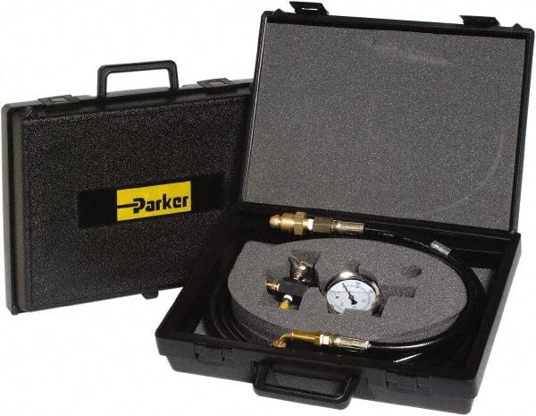 Parker - Accumulator Charging & Gauge Assembly - Includes 3,000 psi Gage, Charging Assembly, Gas Bleeder Valve, Charging Hose and Carrying Case, Use with Hydraulic Accumulators - Exact Industrial Supply