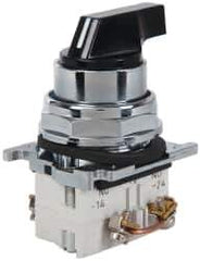 Eaton Cutler-Hammer - 30-1/2mm Mount Hole, 3 Position, Lever Operated, Selector Switch with Contact Blocks - Black, Maintained (MA), Nonilluminated, 1 Contact Block, 2NO, Oil and Watertight - Exact Industrial Supply