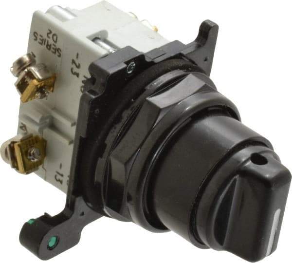 Eaton Cutler-Hammer - 30-1/2mm Mount Hole, 3 Position, Knob Operated, Selector Switch with Contact Blocks - Black, Maintained (MA), NO/NC - Exact Industrial Supply