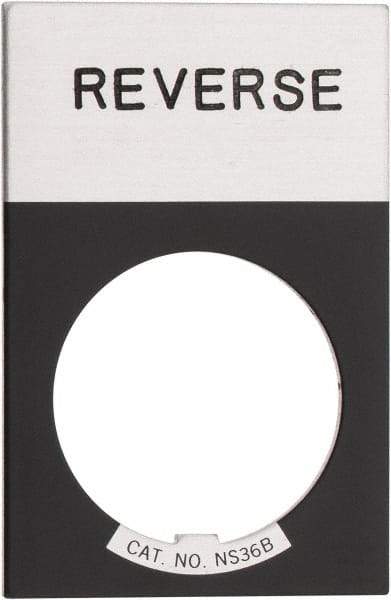 Eaton Cutler-Hammer - Rectangular, Aluminum Legend Plate - Reverse - Silver Background, Black Letters, 22-1/2mm Hole Diameter, 1.17 Inch Wide x 1.77 Inch High - Exact Industrial Supply