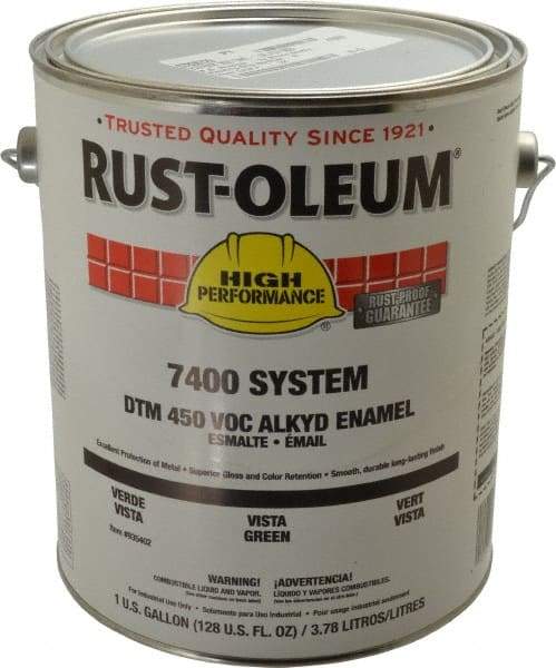 Rust-Oleum - 1 Gal Vista Green Gloss Finish Industrial Enamel Paint - 250 to 550 Sq Ft per Gal, Interior/Exterior, Direct to Metal, <450 gL VOC Compliance - Exact Industrial Supply