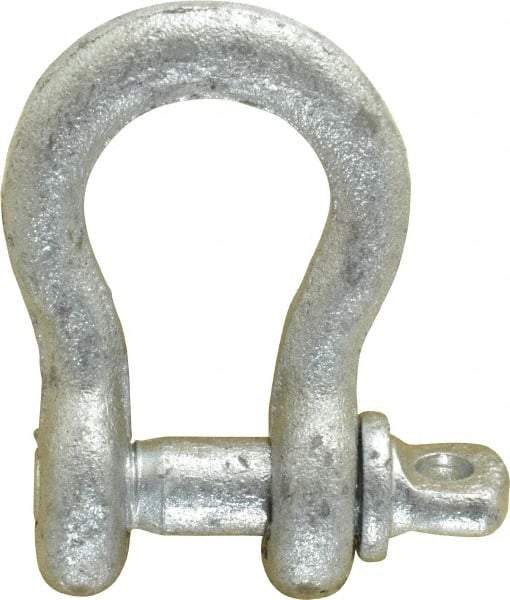 Made in USA - 1/4" Nominal Chain Size, 0.5 Ton Carbon Steel Screw Anchor Shackle - 1/4" Diam, 5/16" Pin Diam, 1-1/8" High x 15/32" Wide Inside Jaw, 25/32" Inside Width, 11/16" Max Body Thickness - Exact Industrial Supply