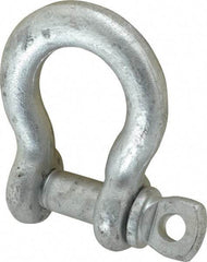 Made in USA - 5/8" Nominal Chain Size, 3.25 Ton Carbon Steel Screw Anchor Shackle - 5/8" Diam, 3/4" Pin Diam, 2-7/16" High x 1-1/16" Wide Inside Jaw, 1-9/16" Inside Width, 1-7/16" Max Body Thickness - Exact Industrial Supply