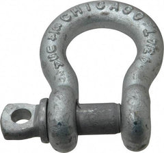 Made in USA - 3/4" Nominal Chain Size, 4.75 Ton Carbon Steel Screw Anchor Shackle - 3/4" Diam, 7/8" Pin Diam, 2-13/16" High x 1-1/4" Wide Inside Jaw, 1-13/16" Inside Width, 1-3/4" Max Body Thickness - Exact Industrial Supply